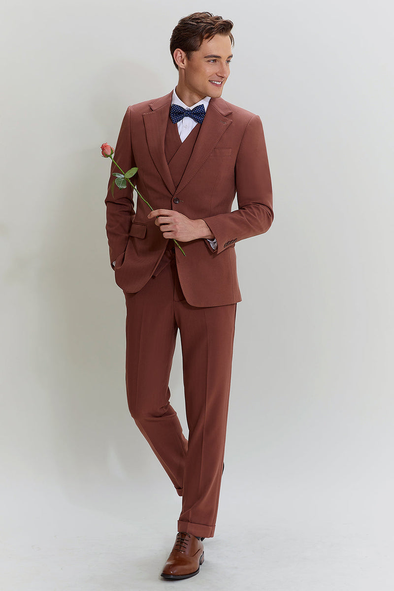 Load image into Gallery viewer, Tan Notched Lapel 3 Piece Single Breasted Party Suits