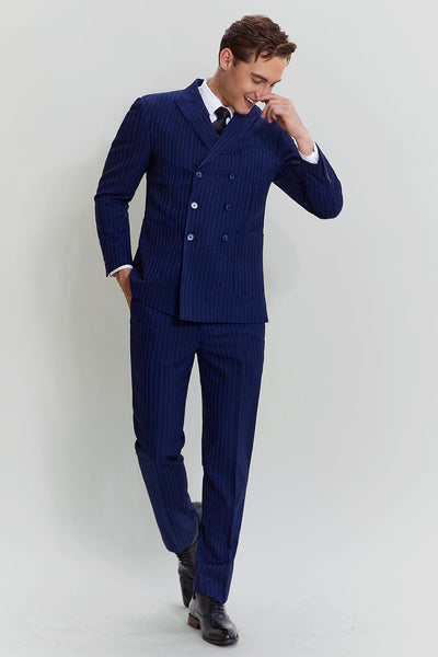 Navy Men's 3 Piece Pinstripe Single Breasted Tuxedo