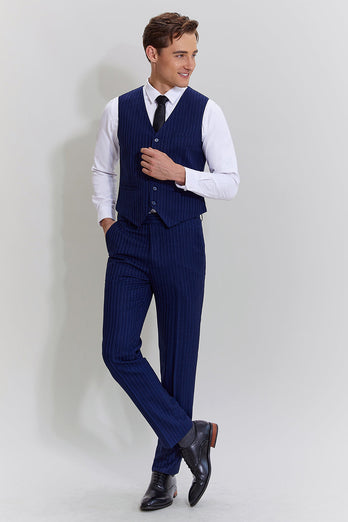 Navy Men's 3 Piece Pinstripe Single Breasted Tuxedo