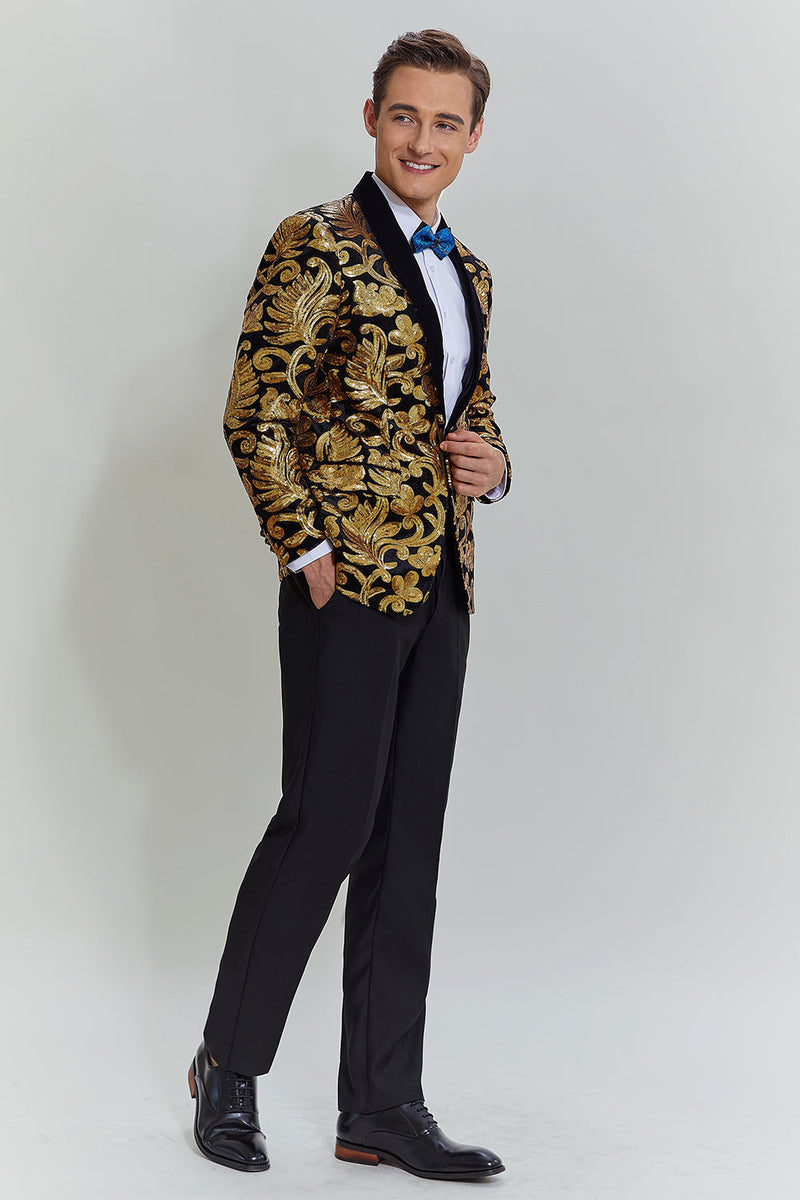 Load image into Gallery viewer, Gold Men&#39;s Blazer Slim Fit Solid One Button Business Suit Jacket