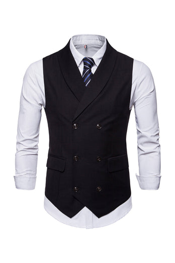 Black Double Breasted Shawl Lapel Men's Suit Vest