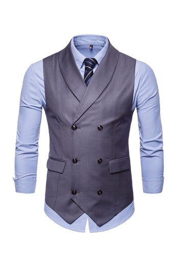 Black Double Breasted Shawl Lapel Men's Suit Vest