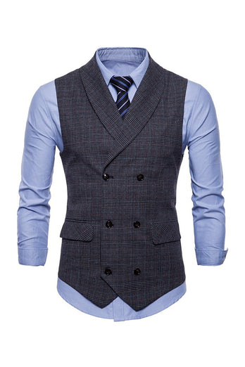 Grey Pinstripe Double Breasted Shawl Lapel Men's Suit Vest