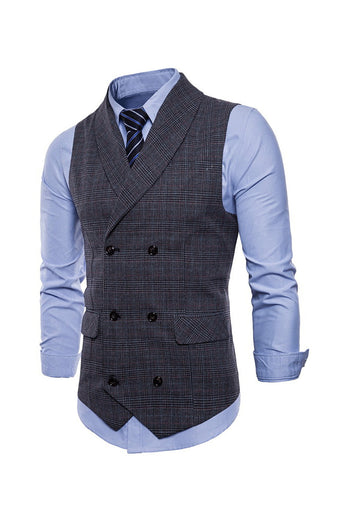 Grey Pinstripe Double Breasted Shawl Lapel Men's Suit Vest