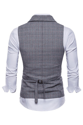 Grey Pinstripe Double Breasted Shawl Lapel Men's Suit Vest