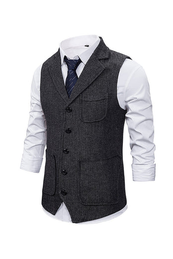 Brown Tweed Single Breasted Notched Lapel Men's Suit Vest