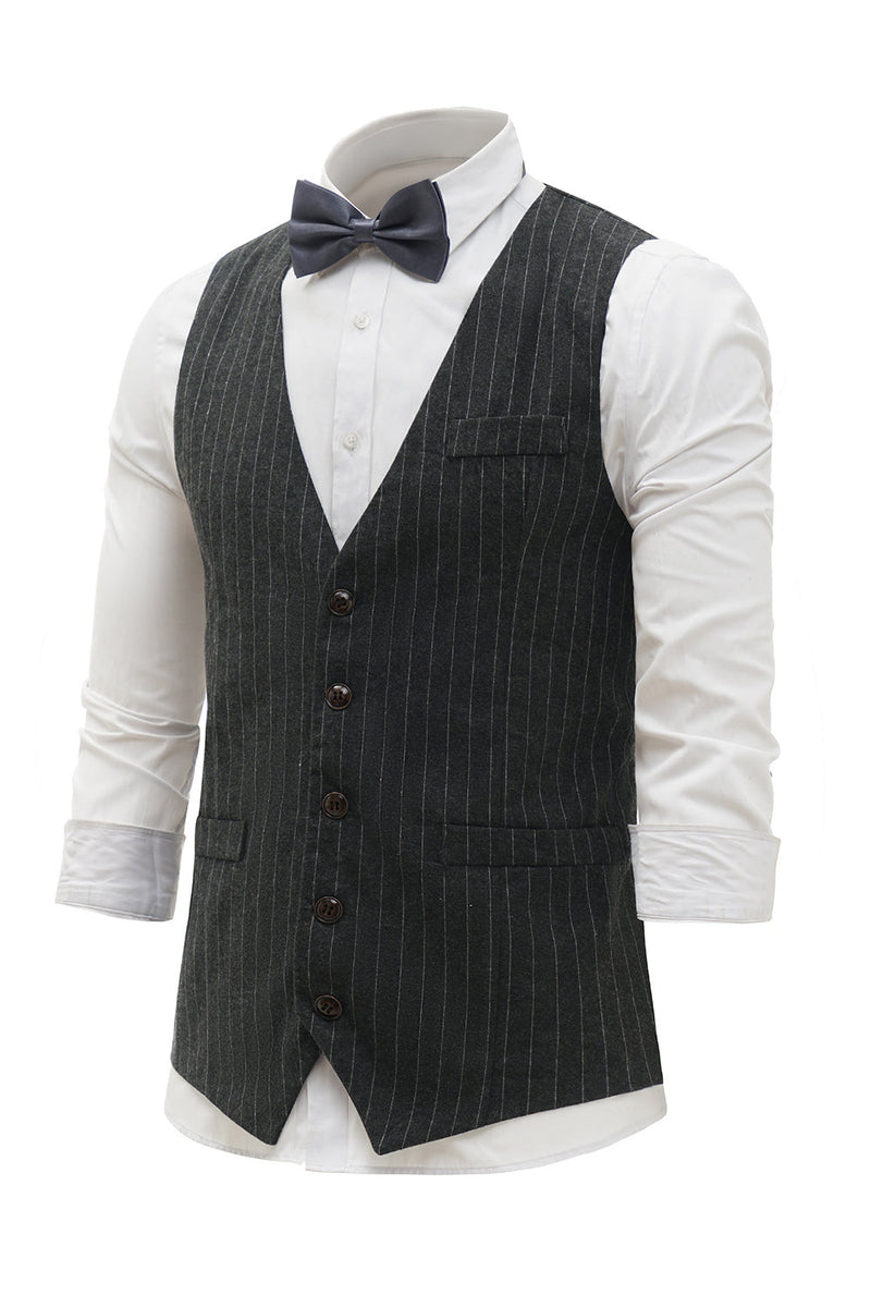 Load image into Gallery viewer, Black Pinstriped Shawl Lapel Men&#39;s Suit Vest