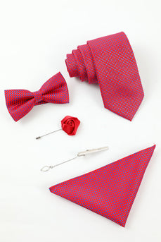 Fuchsia Men's 5-Piece Accessory Set Tie and Bow Tie Pocket Square Flower Lapel Pin Tie Clip