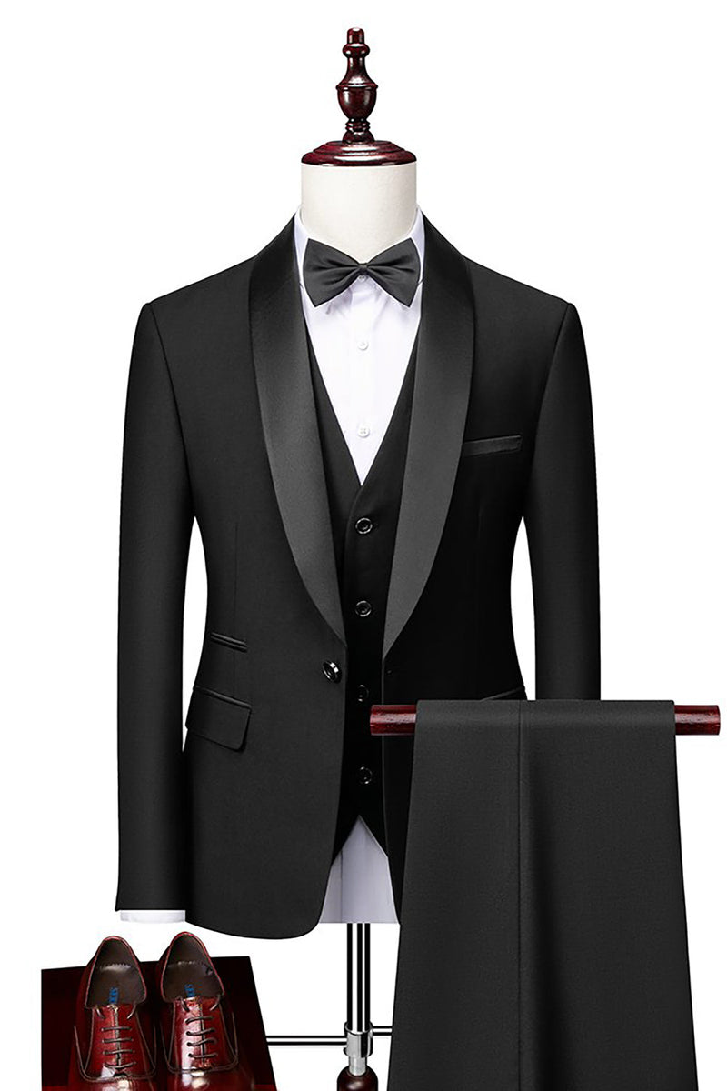 Load image into Gallery viewer, Grey Shawl Lapel Men&#39;s 3 Pieces Suits