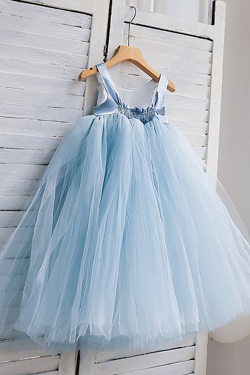 Load image into Gallery viewer, Tulle Light Blue Sleeveless Flower Girl Dress