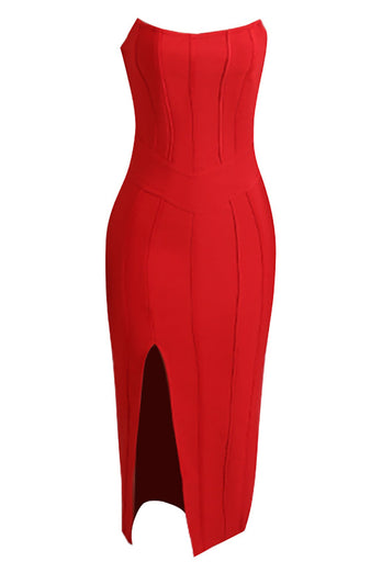 Red Bodycon Midi Semi Prom Party Dress