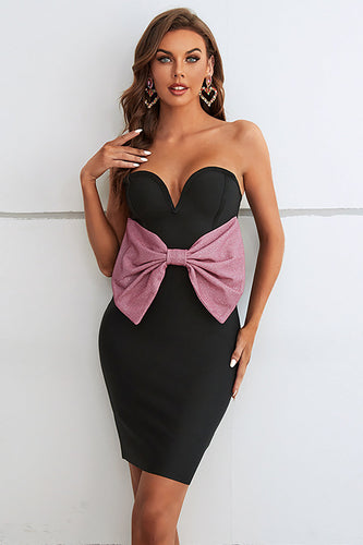 Black Sweetheart Bodycon Semi Prom Dress with Bowknot