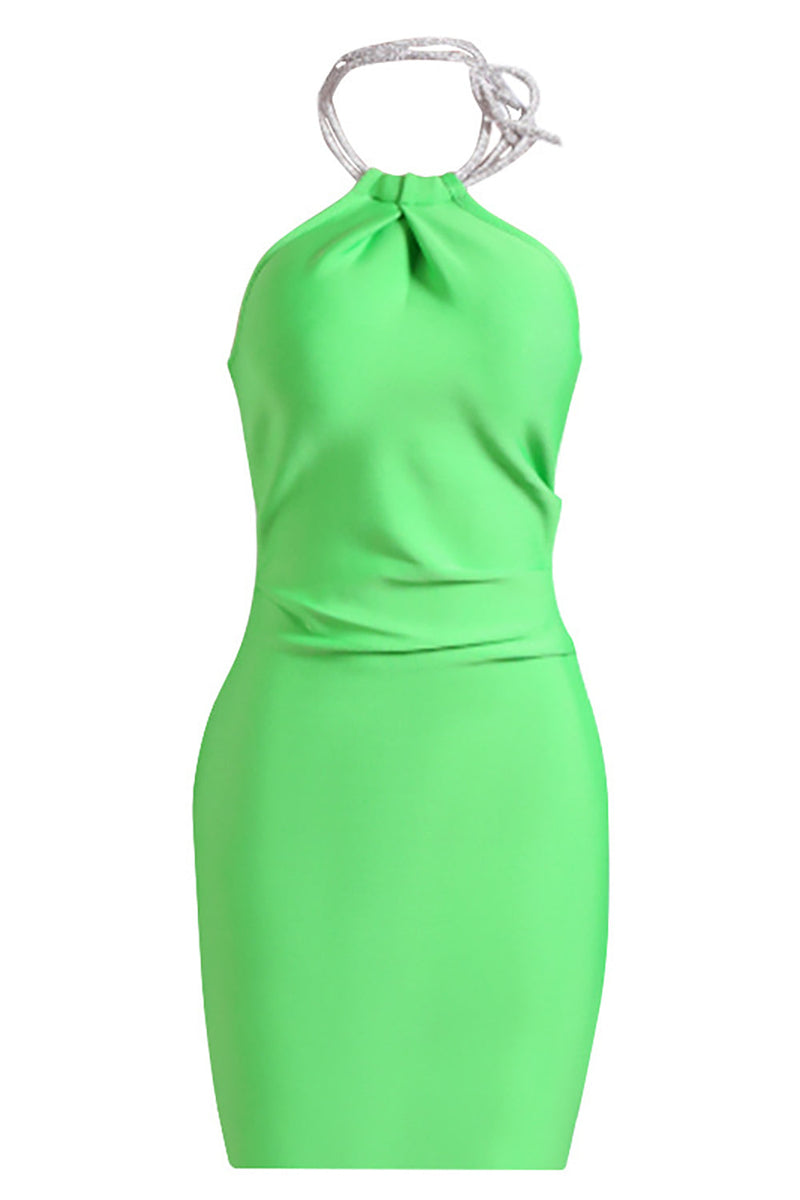 Load image into Gallery viewer, Green Halter Backless Bodycon Cocktail Dress