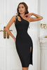 Load image into Gallery viewer, One Shoulder Black Cocktail Dress with Slit