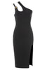 Load image into Gallery viewer, One Shoulder Black Cocktail Dress with Slit