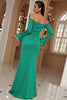 Load image into Gallery viewer, Green Off the Shoulder Sheath Long Prom Dress With Slit