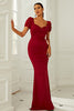 Load image into Gallery viewer, Burgundy Short Sleeves Mermaid Long Prom Dress