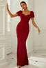 Load image into Gallery viewer, Burgundy Short Sleeves Mermaid Long Prom Dress