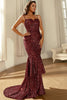 Load image into Gallery viewer, Burgundy Sparkly Sequins Mermaid Prom Dress