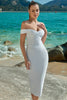 Load image into Gallery viewer, White Off the Shoulder Bodycon Cocktail Dress with Slit