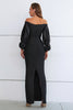 Load image into Gallery viewer, Mermaid Off The Shoulder Black Prom Dress with Puff Sleeves