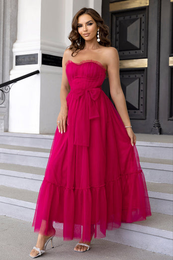 Tulle Sweetheart Hot Pink Formal Dress with Bow