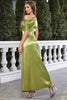 Load image into Gallery viewer, Satin Short Sleeves Matcha Prom Dress