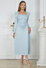 Load image into Gallery viewer, Long Sleeves Sky Blue Formal Dress with Ruffles