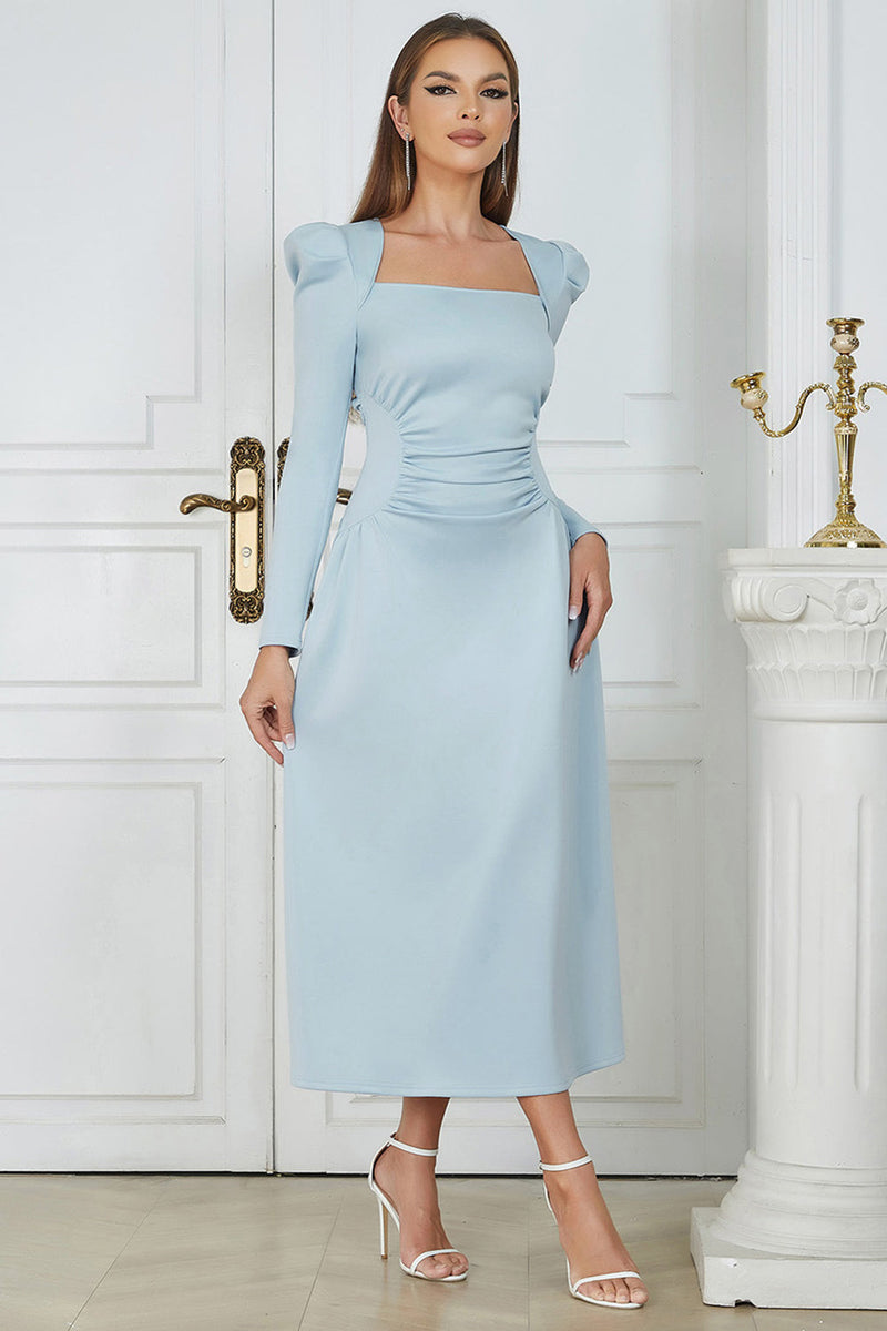 Load image into Gallery viewer, Long Sleeves Sky Blue Formal Dress with Ruffles