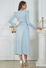 Load image into Gallery viewer, Long Sleeves Sky Blue Formal Dress with Ruffles