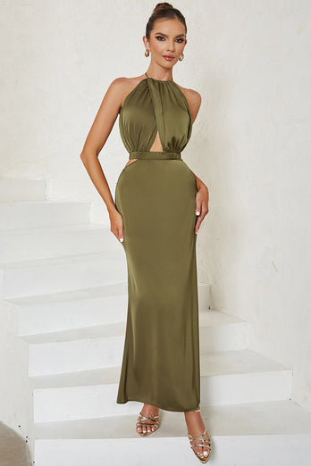 Mermaid Halter Backless Olive Party Dress