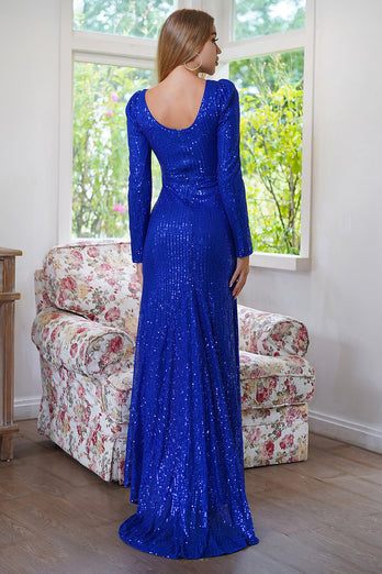 Long sleeve royal blue hotsell prom dress