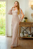 Load image into Gallery viewer, Glitter Mermaid Long Sleeves Apricot Prom Dress