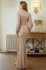 Load image into Gallery viewer, Glitter Mermaid Long Sleeves Apricot Prom Dress