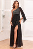 Load image into Gallery viewer, Sparkly One Shoulder Black Formal Dress with Sequins