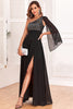 Load image into Gallery viewer, Sparkly One Shoulder Black Formal Dress with Sequins