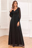 Load image into Gallery viewer, Glitter A-Line Long Sleeves Black Mother of The Bride Dress with Slit