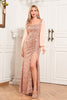 Load image into Gallery viewer, Long Sleeves Sequins Champagne Formal Dress with Slit