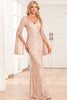 Load image into Gallery viewer, Mermaid Sparkly Champagne Formal Dress with Sleeves