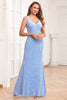 Load image into Gallery viewer, V-Neck Sequins Sky Blue Prom Dress