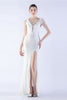 Load image into Gallery viewer, Lilac Mermaid V Neck Sequin and Beaded Ostrich Feathers Evening Dress With Slit