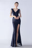 Load image into Gallery viewer, Lilac Mermaid V Neck Sequin and Beaded Ostrich Feathers Evening Dress With Slit