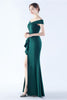 Load image into Gallery viewer, Navy Off the Shoulder Mermaid Crepe Formal Dress with Slit