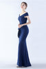 Load image into Gallery viewer, Navy Off the Shoulder Mermaid Crepe Formal Dress with Slit