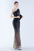 Load image into Gallery viewer, Glitter Black Beaded Bodycon Feather Slope-Neck One-Shoulder Evening Dress With Slit