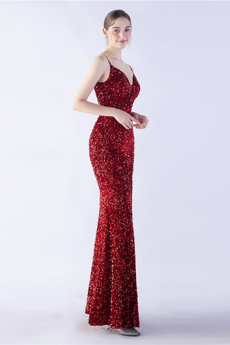 Load image into Gallery viewer, Glitter Mermaid Spaghetti Straps Beaded Symphony Black Formal Dress With Side Slit