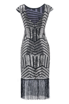 Silver Round Neck 1920s Flapper Dress