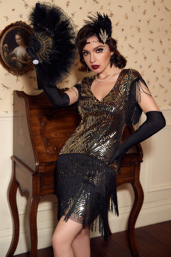 1920S Vintage Sequined Fringe Dress