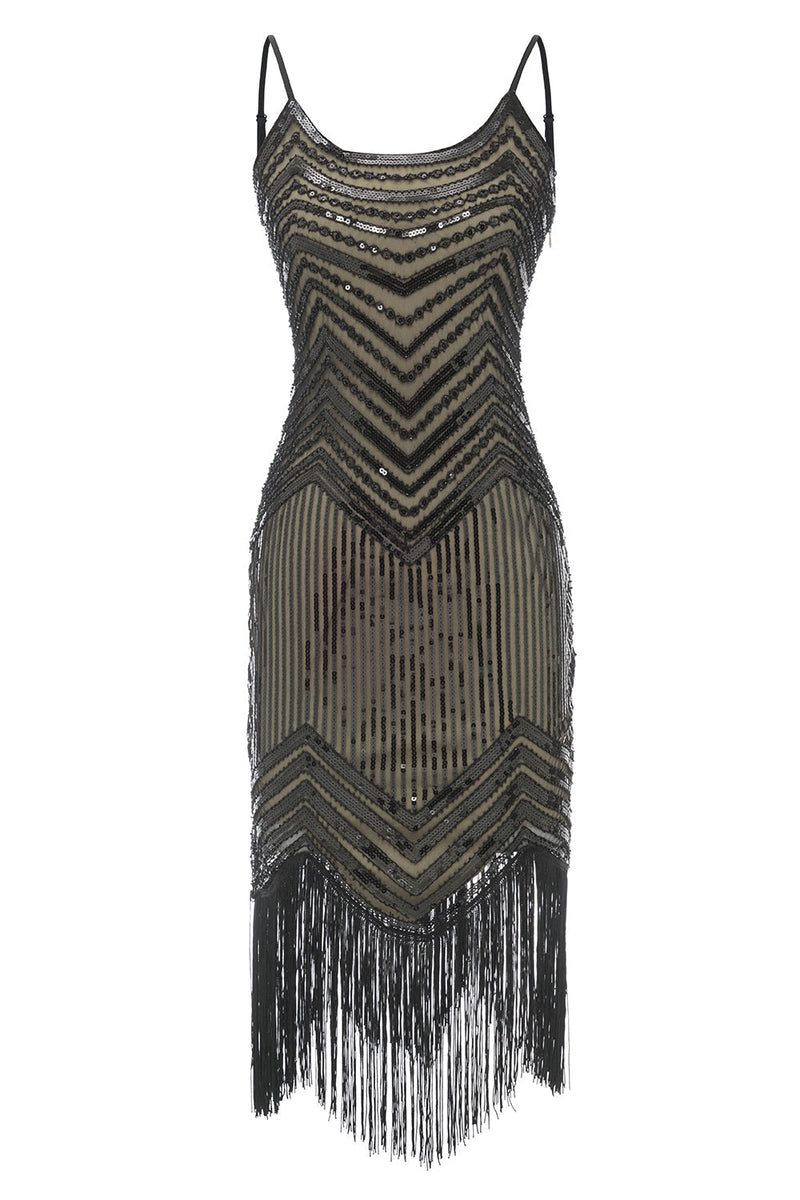 Load image into Gallery viewer, Bodycon Black Silver Sequins 1920s Dress