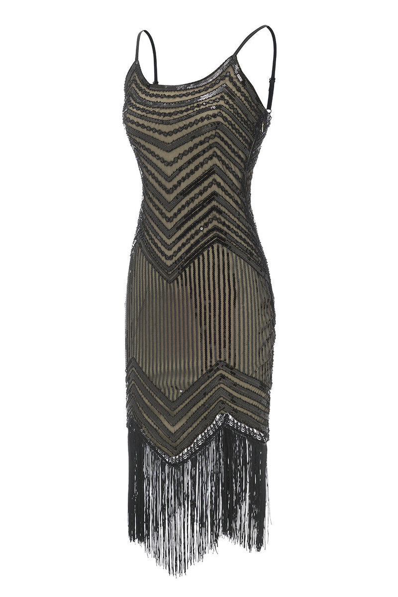 Load image into Gallery viewer, Spaghetti Straps Black Apricot 1920s Dress